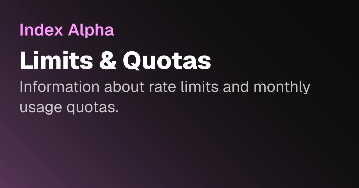 Limits & Quotas | Index Alpha API
